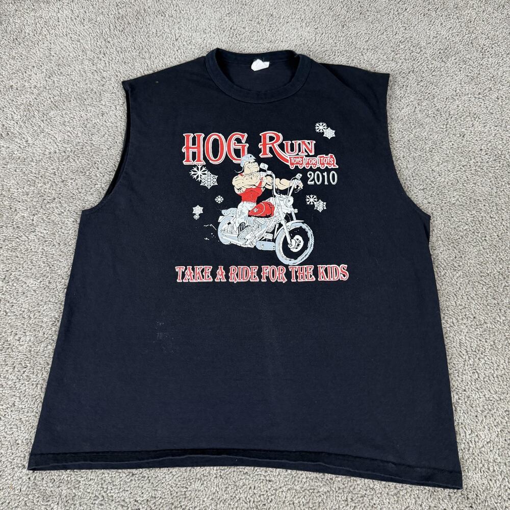 HOG Run Toys For Tots Shirt Mens 2XL Black Sleeveless Santa Biker Christmas 2010